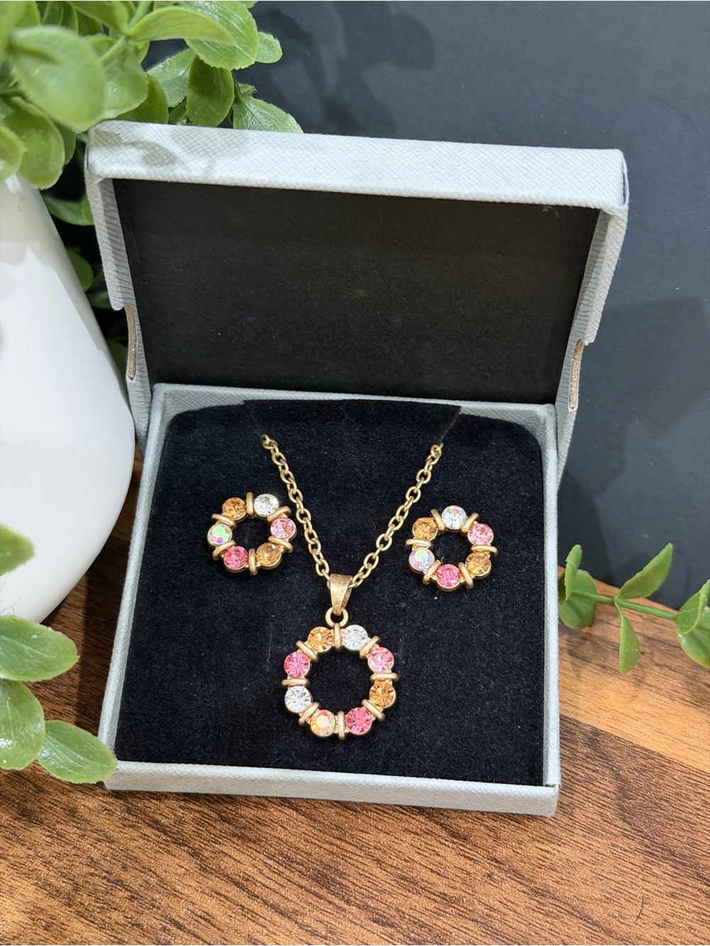 Plunder GoldTone Multicolor Rhinestone  Necklace & Earring/Christmas Gifts 🎁